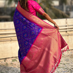 Premium Patola Silk Saree with Meenakari Ikkat Weaves & Blouse Piece