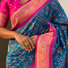 Premium Patola Silk Saree with Meenakari Ikkat Weaves & Blouse Piece