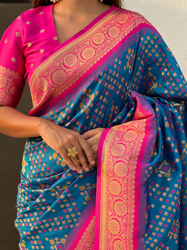 Premium Patola Silk Saree with Meenakari Ikkat Weaves & Blouse Piece