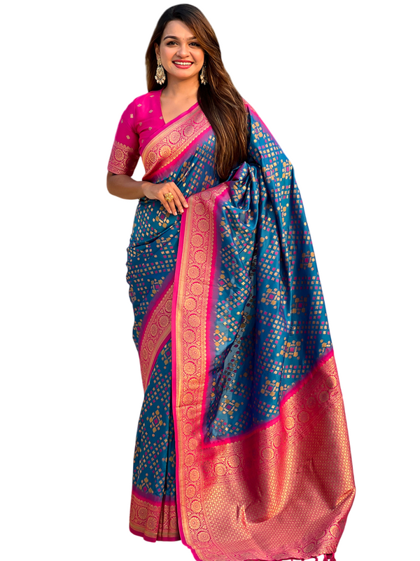 Premium Patola Silk Saree with Meenakari Ikkat Weaves & Blouse Piece