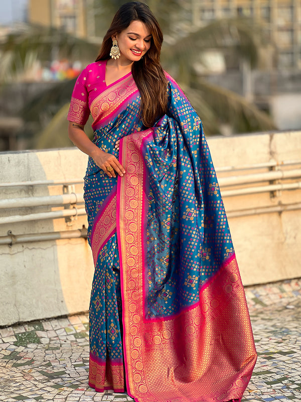 Premium Patola Silk Saree with Meenakari Ikkat Weaves & Blouse Piece
