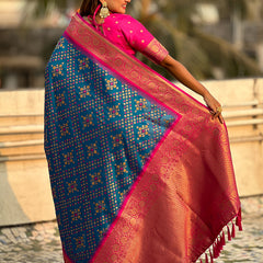 Premium Patola Silk Saree with Meenakari Ikkat Weaves & Blouse Piece