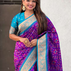 Premium Patola Silk Saree with Meenakari Ikkat Weaves & Blouse Piece