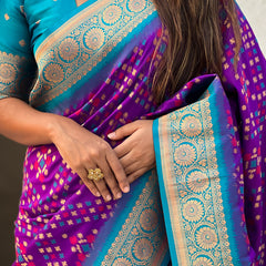 Premium Patola Silk Saree with Meenakari Ikkat Weaves & Blouse Piece