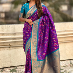 Premium Patola Silk Saree with Meenakari Ikkat Weaves & Blouse Piece