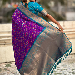 Premium Patola Silk Saree with Meenakari Ikkat Weaves & Blouse Piece
