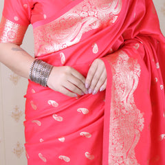 Banarasi Silk Blend Saree with Blouse Piece