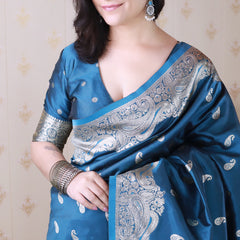 Banarasi Silk Blend Saree with Blouse Piece