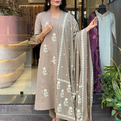 Women's Cotton Embroidered Kurta Pant & Printed Dupatta Set