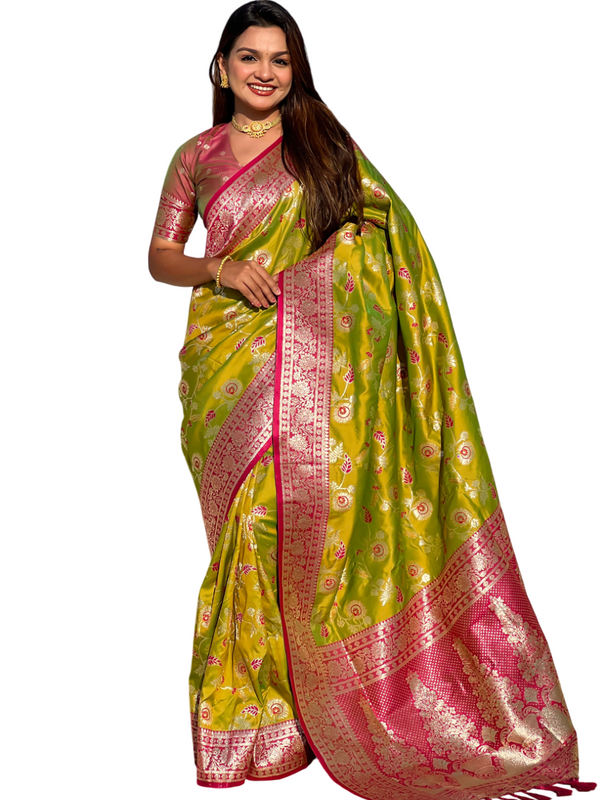 Premium Banarasi Soft Silk Saree With Blouse Piece