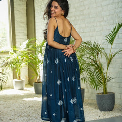 Women's Taby Silk Printed Nyra Cut Kurta Pant Set