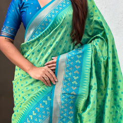 Premium Patola Silk Saree With Meenakari Ikkat Weaving & Brocade Blouse