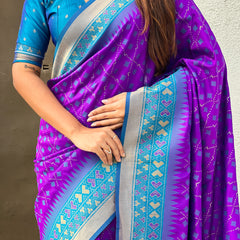 Premium Patola Silk Saree With Meenakari Ikkat Weaving & Brocade Blouse