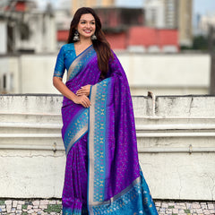 Premium Patola Silk Saree With Meenakari Ikkat Weaving & Brocade Blouse