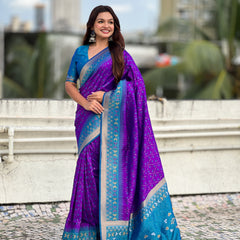 Premium Patola Silk Saree With Meenakari Ikkat Weaving & Brocade Blouse