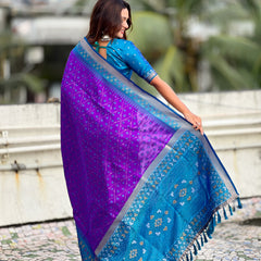 Premium Patola Silk Saree With Meenakari Ikkat Weaving & Brocade Blouse