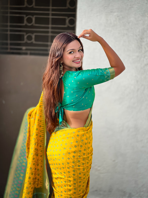 Premium Patola Silk Saree With Meenakari Ikkat Weaving & Brocade Blouse