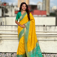Premium Patola Silk Saree With Meenakari Ikkat Weaving & Brocade Blouse