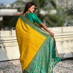 Premium Patola Silk Saree With Meenakari Ikkat Weaving & Brocade Blouse