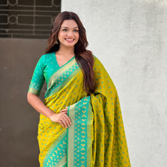 Premium Patola Silk Saree With Meenakari Ikkat Weaving & Brocade Blouse