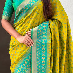 Premium Patola Silk Saree With Meenakari Ikkat Weaving & Brocade Blouse