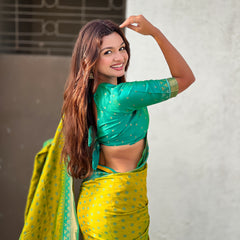 Premium Patola Silk Saree With Meenakari Ikkat Weaving & Brocade Blouse
