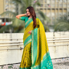 Premium Patola Silk Saree With Meenakari Ikkat Weaving & Brocade Blouse