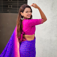 Premium Patola Silk Saree With Meenakari Ikkat Weaving & Brocade Blouse