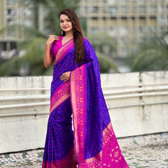Premium Patola Silk Saree With Meenakari Ikkat Weaving & Brocade Blouse