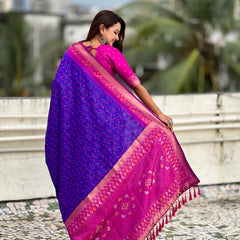 Premium Patola Silk Saree With Meenakari Ikkat Weaving & Brocade Blouse