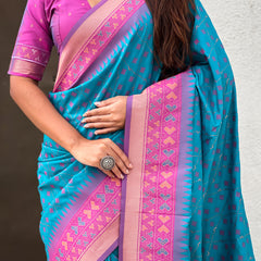 Premium Patola Silk Saree With Meenakari Ikkat Weaving & Brocade Blouse