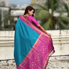 Premium Patola Silk Saree With Meenakari Ikkat Weaving & Brocade Blouse
