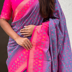 Premium Patola Silk Saree With Meenakari Ikkat Weaving & Brocade Blouse