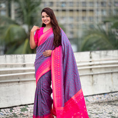 Premium Patola Silk Saree With Meenakari Ikkat Weaving & Brocade Blouse