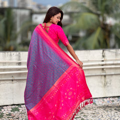 Premium Patola Silk Saree With Meenakari Ikkat Weaving & Brocade Blouse