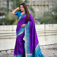 Premium Patola Silk Saree With Meenakari Ikkat Weaving & Brocade Blouse