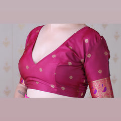Soft Silk Banarasi Saree with Peacock Butta Meenakari Motifs & Blouse Piece