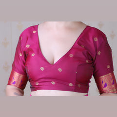 Soft Silk Banarasi Saree with Peacock Butta Meenakari Motifs & Blouse Piece