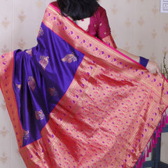Soft Silk Banarasi Saree with Peacock Butta Meenakari Motifs & Blouse Piece