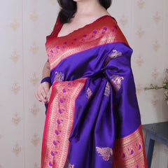 Soft Silk Banarasi Saree with Peacock Butta Meenakari Motifs & Blouse Piece