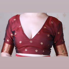 Soft Silk Banarasi Saree with Peacock Butta Meenakari Motifs & Blouse Piece