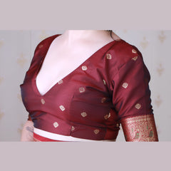 Soft Silk Banarasi Saree with Peacock Butta Meenakari Motifs & Blouse Piece