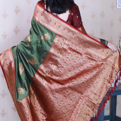 Soft Silk Banarasi Saree with Peacock Butta Meenakari Motifs & Blouse Piece