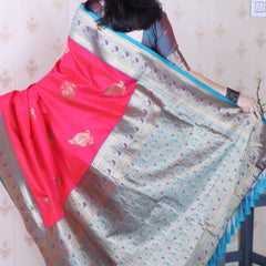 Soft Silk Banarasi Saree with Peacock Butta Meenakari Motifs & Blouse Piece