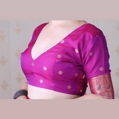 Soft Silk Banarasi Saree with Peacock Butta Meenakari Motifs & Blouse Piece