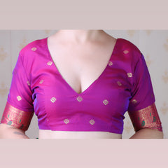 Soft Silk Banarasi Saree with Peacock Butta Meenakari Motifs & Blouse Piece
