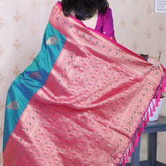Soft Silk Banarasi Saree with Peacock Butta Meenakari Motifs & Blouse Piece