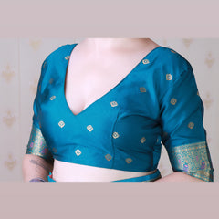 Soft Silk Banarasi Saree with Peacock Butta Meenakari Motifs & Blouse Piece
