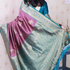 Soft Silk Banarasi Saree with Peacock Butta Meenakari Motifs & Blouse Piece