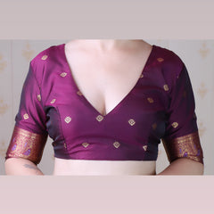 Soft Silk Banarasi Saree with Peacock Butta Meenakari Motifs & Blouse Piece